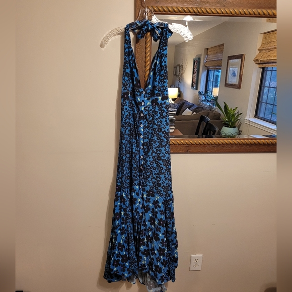 NEW Free People Dewberry Maxi Dress Cobalt Combo Floral Blue Black Buttoned - Picture 3 of 6